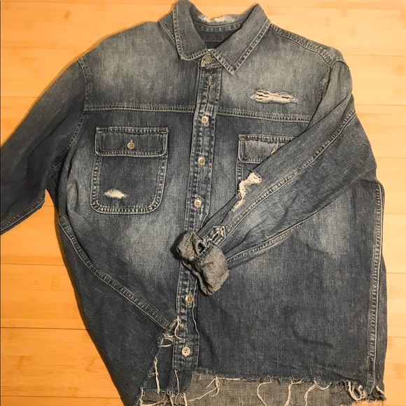 AE Distressed Denim Shirt - Picture 1 of 3